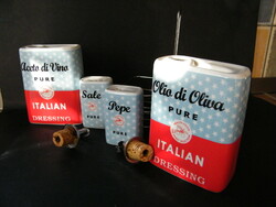 Retró porcelán asztali olaj, ecet, só és borstartó készlet