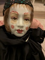 Ritkaság !Antik-vintage Porcelánfejű velencei? lány bohóc baba 85 cm-es
