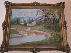 Balogh E.  – Tájkép vízparttal, olaj, vászon, szignált,