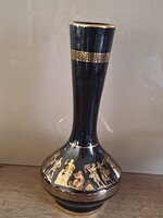 Aranyozott mintás görög porcelán váza, dísztárgy