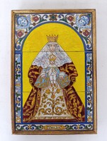 Antik csempe kerámia fali kép keretben Mária Jézus keresztény vallás 480 6119