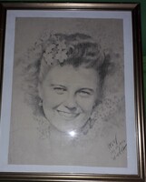 Meseszép Női portré -VELOX WARD (1901-1994) -A MOSOLY-keretben üveg alatt 39x31cm képek szerint