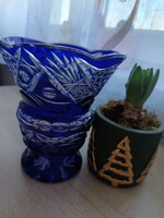 Kobaltkék ólomkristály váza 16 cm magas