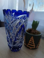 Kobaltkék ólomkristály váza 18cm magas