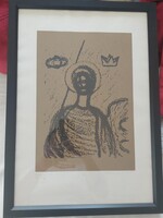 Aknay János - Őrangyal - 2002 -  38 x 53 cm (Kerettel) - Computerprint - Merített papír