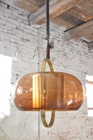 Temde Pendant Lamp in Brass and Smoke Glass, Germany 1970s