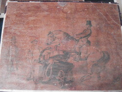 Csáky szignóval 1880-as évekből antik ceruzarajz lovas és szekér