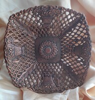 Antik vörös réz bronz fém gyümölcs tál asztalközép kínáló dísz régiség Nincs Minimál Ár!