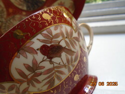 1880 Boseck&Co Haida Vaspiros-arany a Satsuma porcelánok gyümölcs,madár,virág mintáival teás készlet