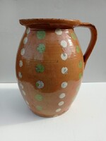 Antik Népi pöttyös mázas cserép edény szilke nagy méretű