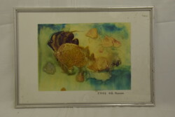 Üvegfestett dekor falikép szignált - Halak, Akvárium témájú