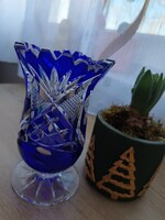 Kobaltkék ólomkristály váza 15cm magas
