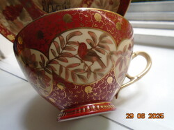 1880 Boseck&Co Haida Vaspiros-arany a Satsuma porcelánok gyümölcs,madár,virág mintáival teás készlet