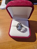 Régi 925 kék akvamarin köves ezüst gyűrű