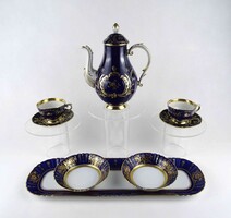 1Y463 Két személyes reggeliző, kobaltkék arany mintás Herendi porcelán kávéskészlet