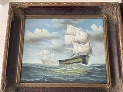 Hangulatos vitorlás hajó festmény