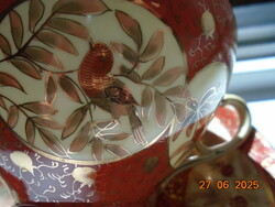 1880 Boseck&Co Haida Vaspiros-arany a Satsuma porcelánok gyümölcs,madár,virág mintáival teás készlet