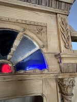 Gyönyörű, ritka, antik, faragott sárközi tálalószekrény, népi/ónémet natúr szekrény, méhviaszolt.