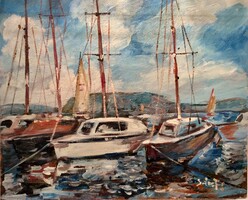 Balatoni vitorlasok - festmény