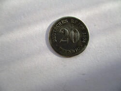 German Empire, ezüst 20 Pfennig 1874 F  VF   RR
