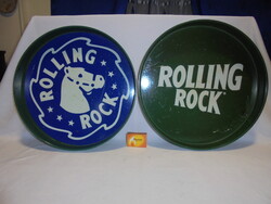 Két darab " Rolling Rock " sör reklámos műanyag tálca, pincér tálca együtt