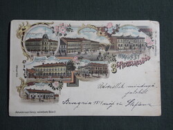 Képeslap,litho,Ukrajna,Beregszász,Termény csarnok,iskola,városháza,Schwidernoch K. kiadás Bécs,1899-