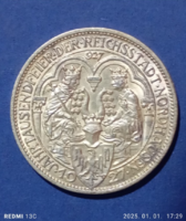 3 Birodalmi emlék ezüst /500%/ márka 1927. A    Extra Tartás