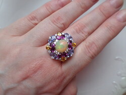 925 ezüst gyűrű opál tanzanit citrin rodolit gránát drágakövekkel 57-es méret