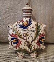 Városlődi majolika 16 cm kulacs, "Tihanyi emlék"