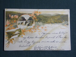 Képeslap,litho,Milleniumi,Horvátország,Plitvička Jeze,Plitvicei-tavak,vízesés,Posner Bp. kiad,1896-