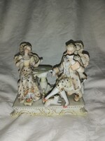 Antik jelöletlen német rokokó stílusú biszkvit porcelán páros   R