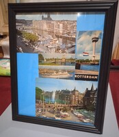 Framed picture of Amsterdam and Rotterdam post cards from the last century