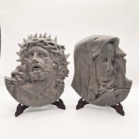 Antik Jellegű Jézus és Mária Dombormű Pár – Patinás Falikép / Dísztárgy