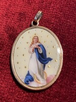RÉGI,PORCELÁN MÁRIA MEDÁL 14K ARANY!!
