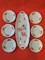 Extra ritka, antik Drasche (Kőbányai Porcelángyár) búzavirág mintás süteményes / szendvicses készlet