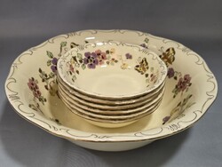 Zsolnay kézzel festett pillangós porcelán kompótos készlet