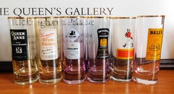 Retro színezett üveg, italcímkés 6 darabos röviditalos pohárkészlet