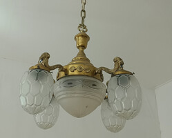 Gyönyörű különleges és ritka kosfejes felújított antik nagypolgári art deco csillár