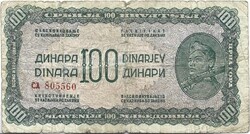 100 dinár 1944 Jugoszlávia Partizán bankjegy