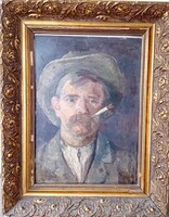 Katica jelzéssel : Bajuszos férfi  portréja szipkával , 1906