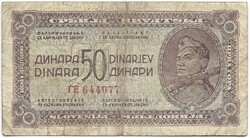 50 dinár 1944 Jugoszlávia Partizán bankjegy