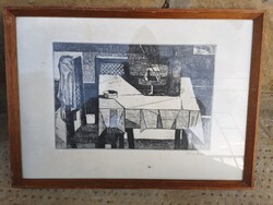 Kádár György rézkarc , asztali csendélet