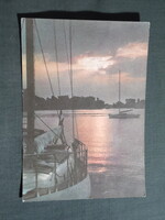 Képeslap,Balaton part,kikötő,vitorlás hajó,naplemente látkép,részlet, 1966-