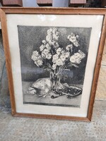 Kiss Terézia rézkarc , virág csendélet