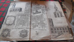 Antique map, London 1755. Old engraving - map of the city centre along the north bank of the Thames