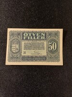 1920 Ötven Fillér [ állapot : Aunc / ropogós bankjegy ] Eltolt alap és hátlapi nyomat.
