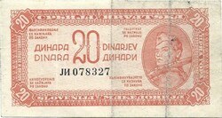 20 dinár 1944 Jugoszlávia Partizán bankjegy 3.