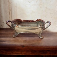 Antik ezüst üveg betétes kínáló tál jardinier