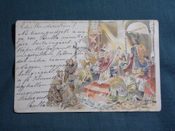 Képeslap,litho,Millenniumi,Szt. Astrik átnyújtja a koronát Szent Istvánnak,koronázás jelenet,1896-