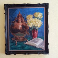 Emile Mortier (1892-1977) olaj farost festmény csendélet